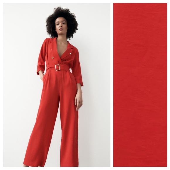 Zara Linen Nautical Crossover Jumpsuit | Red | S - Picture 12 of 12